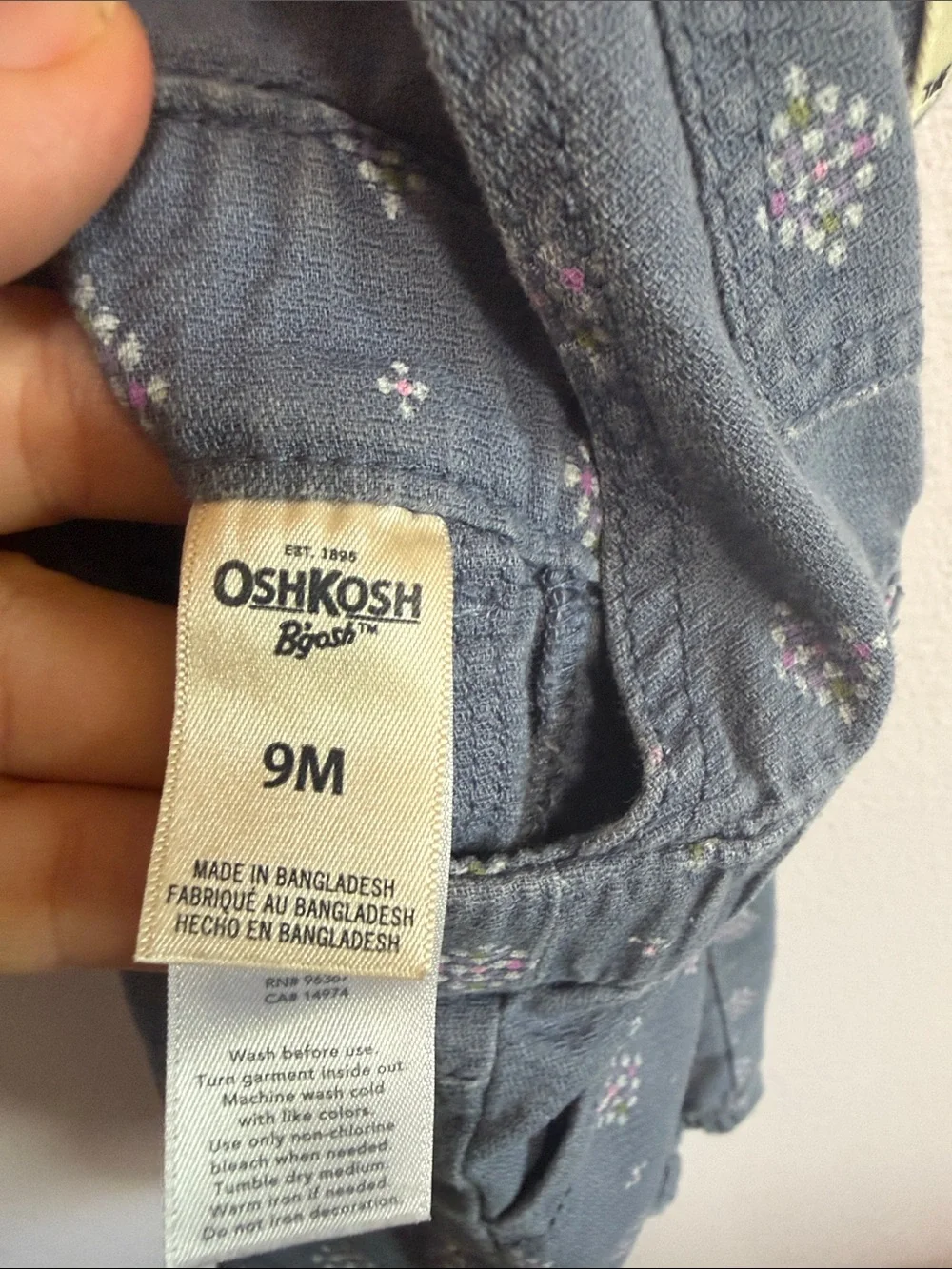 OshKosh B'gosh Slate Blue Printed Kids Overalls with Pink Bow Accent